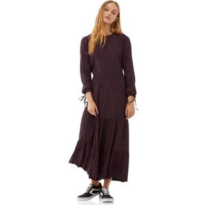 Free Assembly XS Navy Red Dot Long Sleeve Maxi Dress Tiered Boho NWT